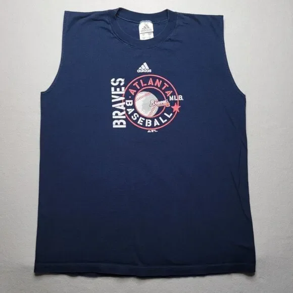 adidas MLB Atlanta Braves Y2K T-Shirt Men's Size XL Blue Sleeveless 2004 - Picture 1 of 7